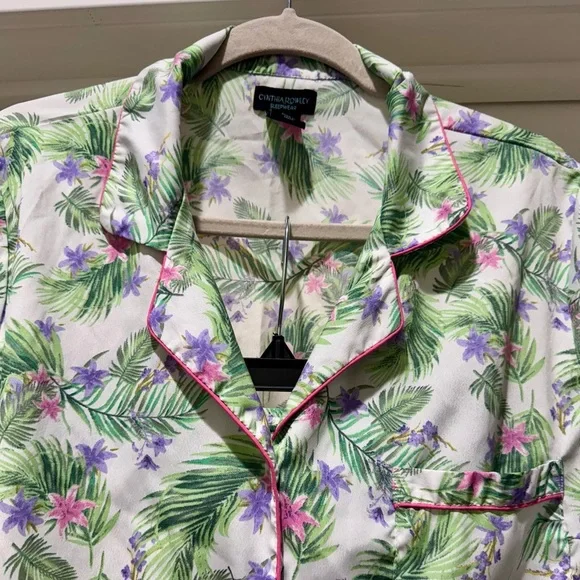 Cynthia Rowley Floral Palm Tropical Pajama Set – Top & Pants Size L - Picture 6 of 17